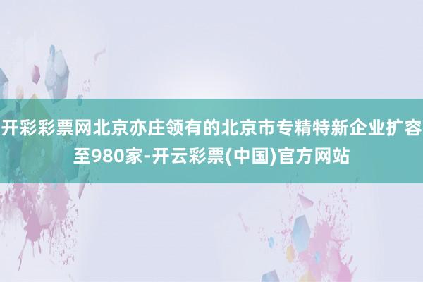 开彩彩票网北京亦庄领有的北京市专精特新企业扩容至980家-开云彩票(中国)官方网站